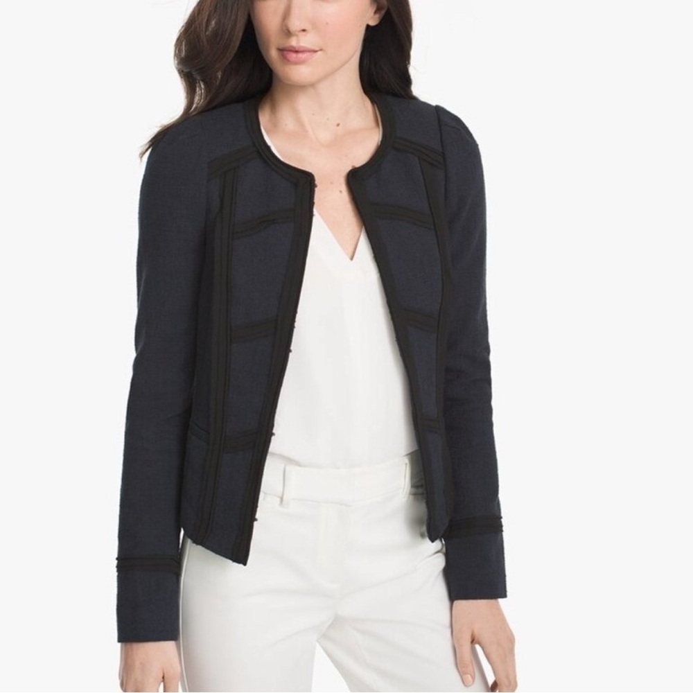White House Black Market Tweed Fringe Blazer Career Jacket Blue Size 6